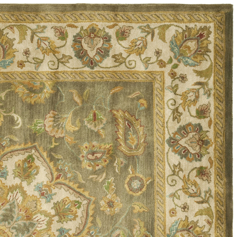 Tapis vert / taupe en laine touffeté à la main Cranmore, Rectangle 8 pi 3 po x 11 pi