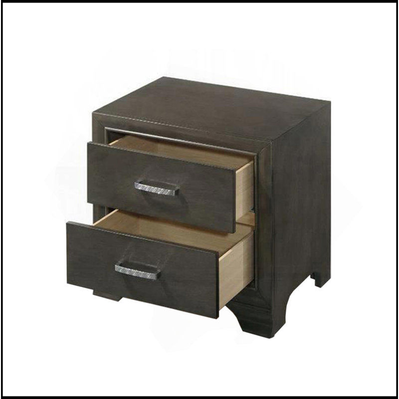 Table de chevet 2 tiroirs en bois massif au fini gris