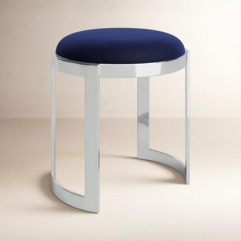 Tabouret de coiffeuse en métal Nouri - table basse avec repose-pieds Orion, Velours marine, Argent