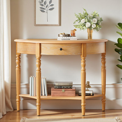 39" Console Table, Half Moon Shape, With Drawer & Shelf, For Entryway, Living Room, Hallway