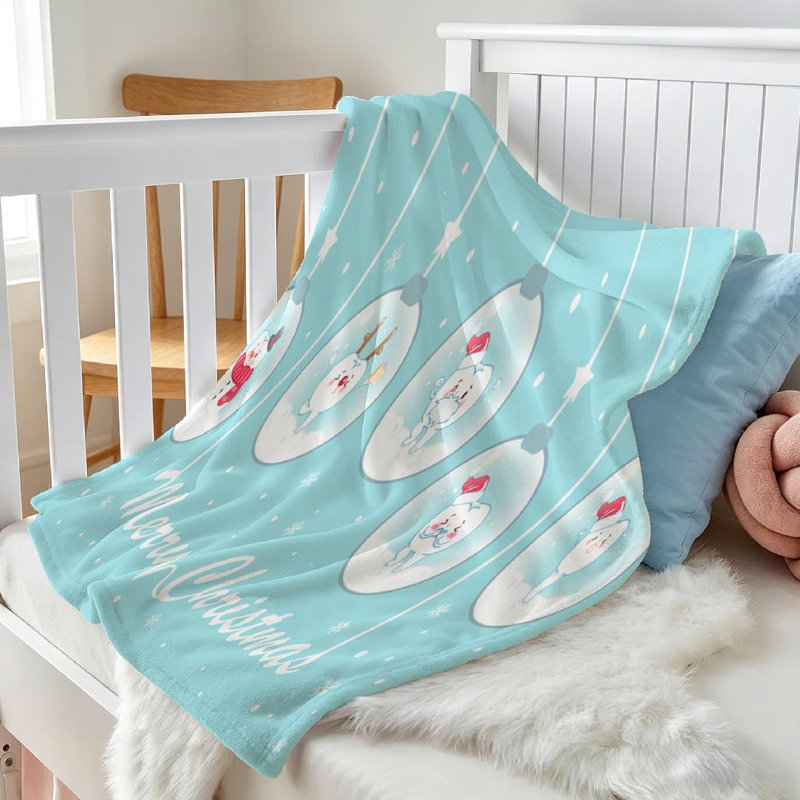 Jeté en molleton blanc ultra doux en flanelle, imprimé mignon d'un côté de Noël, Jeté 30 po x 40 po