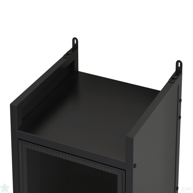 Modern Four-tier Glass Door Cabinet With Five Shelves, Ideal For Entryway, Living Room, Bathroom, & Dining Room, Black