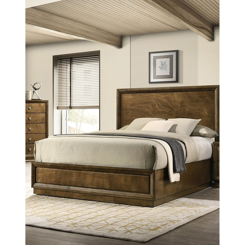 Structure de lit double transitionnel, couleur noyer, bois d'hévéa massif, placage, bois d'ingénierie, noyer de tête de lit haute distinction, style, chambre à coucher