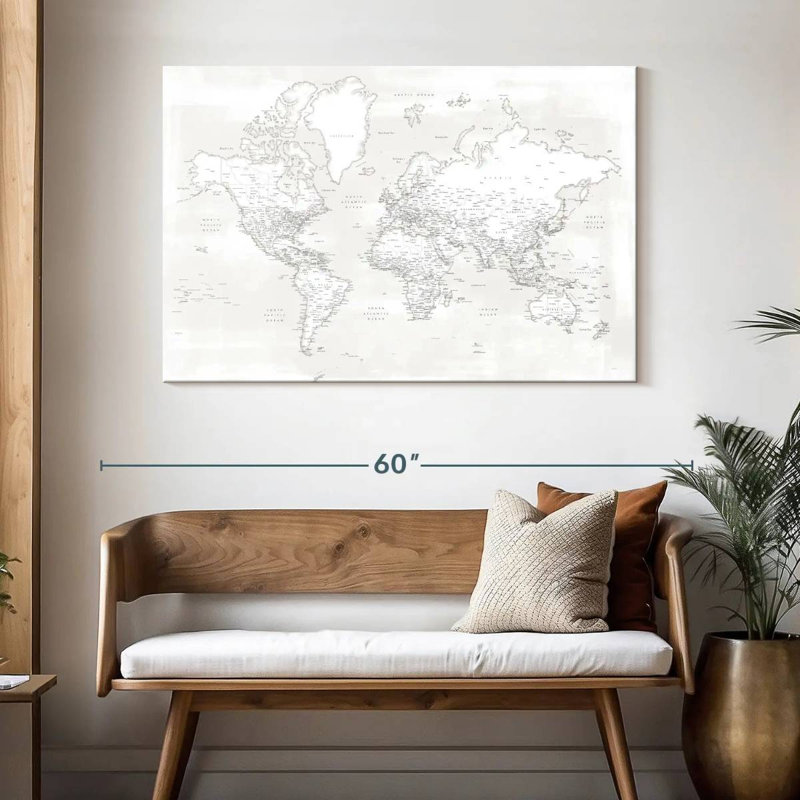 Carte du monde détaillée Aliaz Maeli blanc I, H 32 po x l 48 po