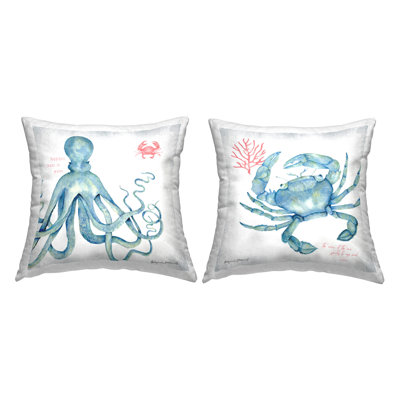 Ensemble de 2 coussins décoratifs bleus «Ocean Botanicals» par Stephanie Workman Marrott