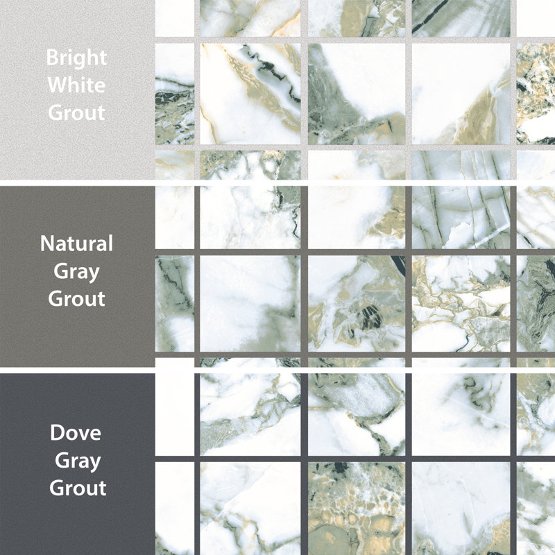 Touche 2" Square 11-3/4 In. X 11-3/4 In. Porcelain Mosaic Tile, Green/White