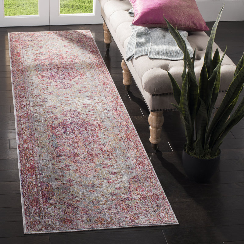 Tapis oriental gris / rouge Bettye, Tapis de couloir 2 pi 3 po x 8 pi