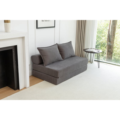 Foldable Twin Bed, Gray Corduroy, Medium - Soft Seat Comfort Level, Modern Style, Living Quarters Ergonomic Contoured , Memory Foam Cushion, Spine Relief