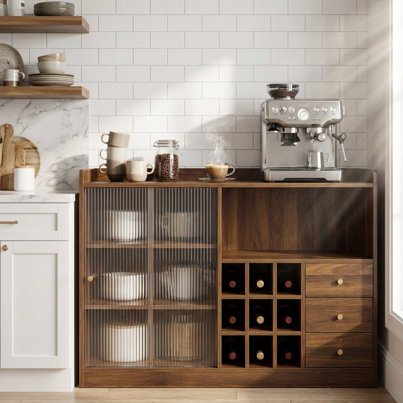 Buffet autoportant moderne avec portes coulissantes en verre et grand espace de rangement
