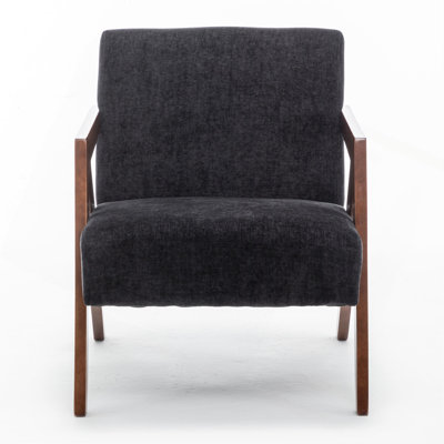 Mid Century Modern Accent Chair with Wood Frame, Upholstered Reading Armchair with Soft Linen Fabric, Accent Chair for Living Room Bedroom Apartment, Easy Assembly