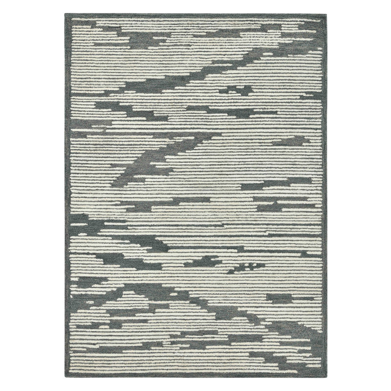 Handmade Dark Gray Geometric Wool Rectangular Rug 5' x 8'