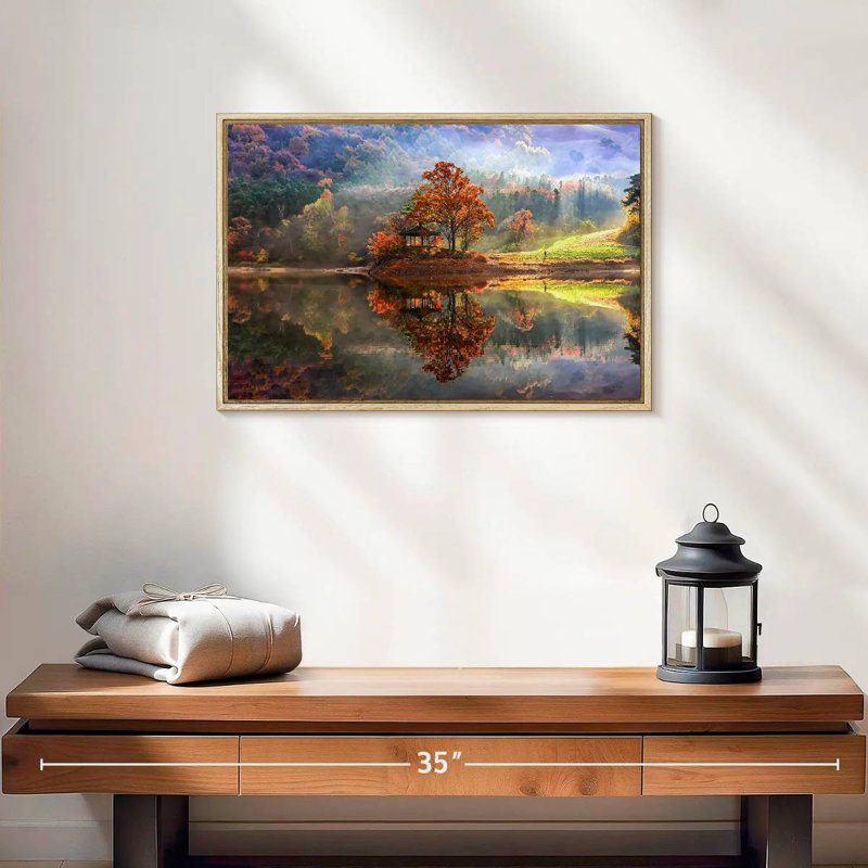 Lac enchanté, 19 po x 13 po, Cadre flottant en bois naturel