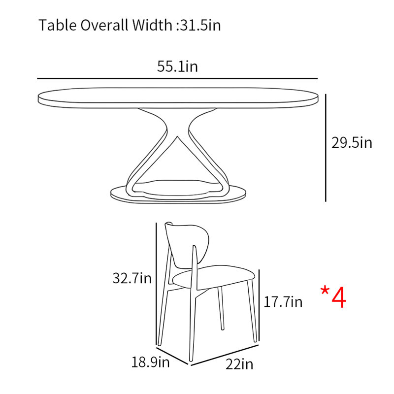 Ensemble de table de salle à manger moderne et simple en acier au carbone, H 29,5 po x L 55,1 po x l 31,5 po