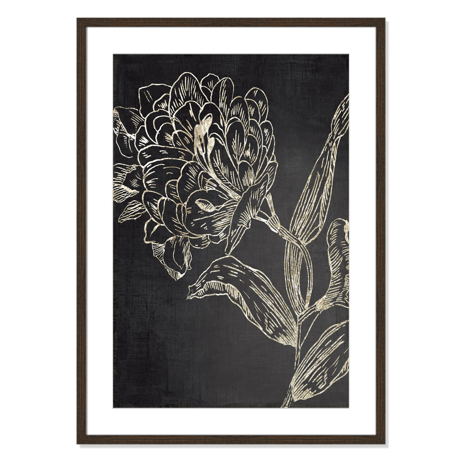 Golden Flower Folklore II by Asia Jensen - Picture Frame Graphic Art, 35.5" H x 25.5" W, Black Wood Grain