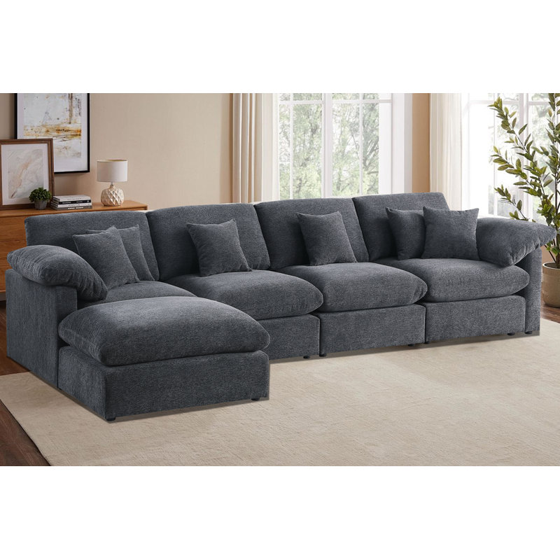 L-shaped Sofa With Movable Chaise & Storage, Gray Chenille