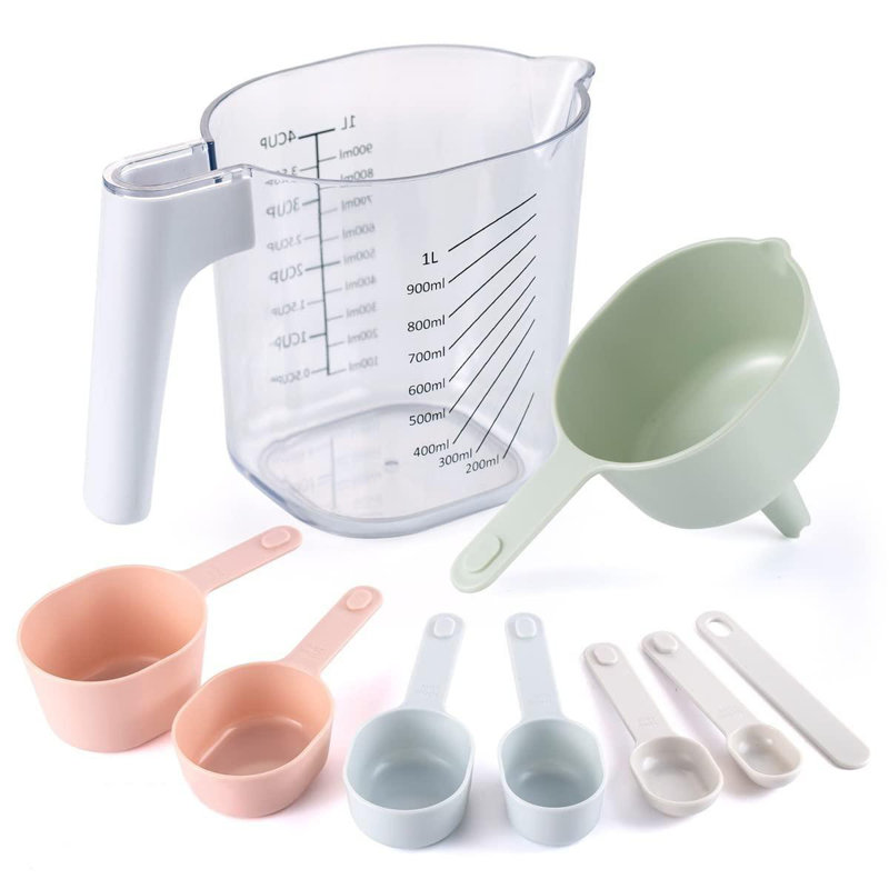 Measuring Cup Set - 9 PC. Nesting Stackable Liquid Measure Cup, Dry Measuring Cups And Spoons With Funnel And Scraper (Pastel)
