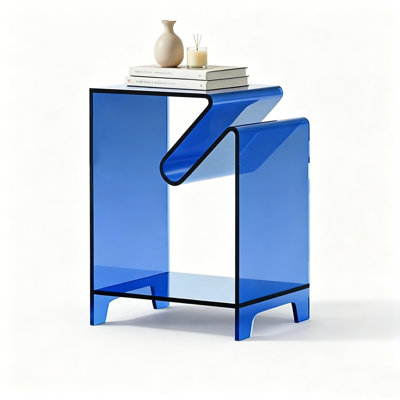 No Assembly Acrylic Side Table, Vibrant Blue Open Storage Accent Table for Bedroom, Living Room