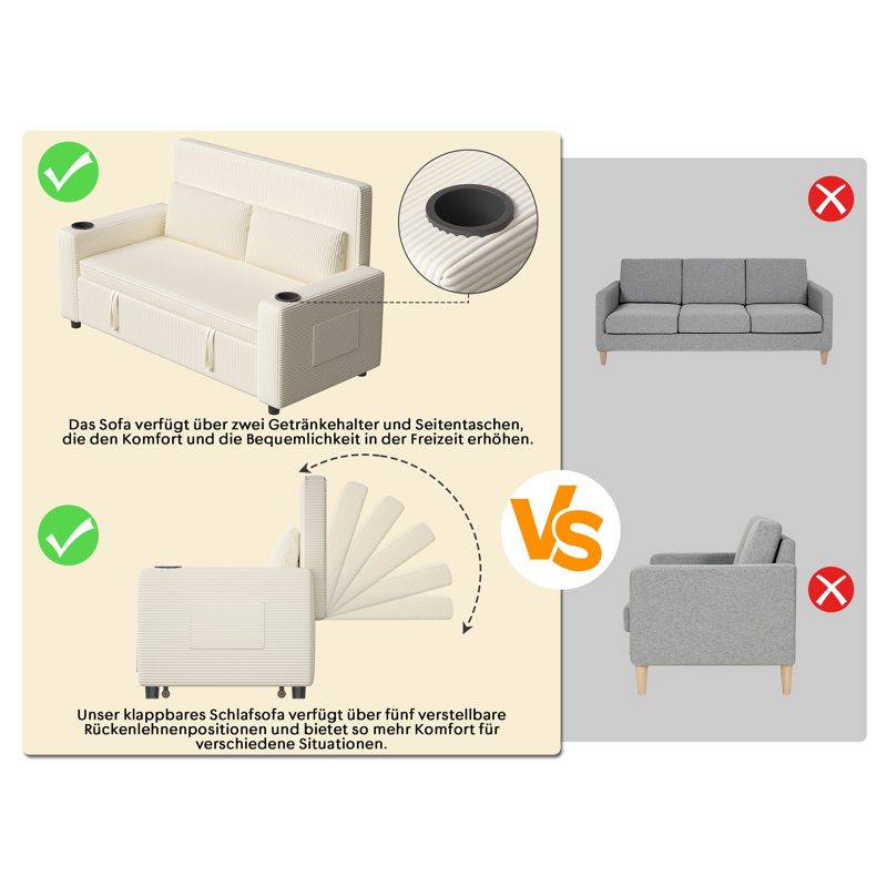 2 Seater Linen Blend Sofa Bed