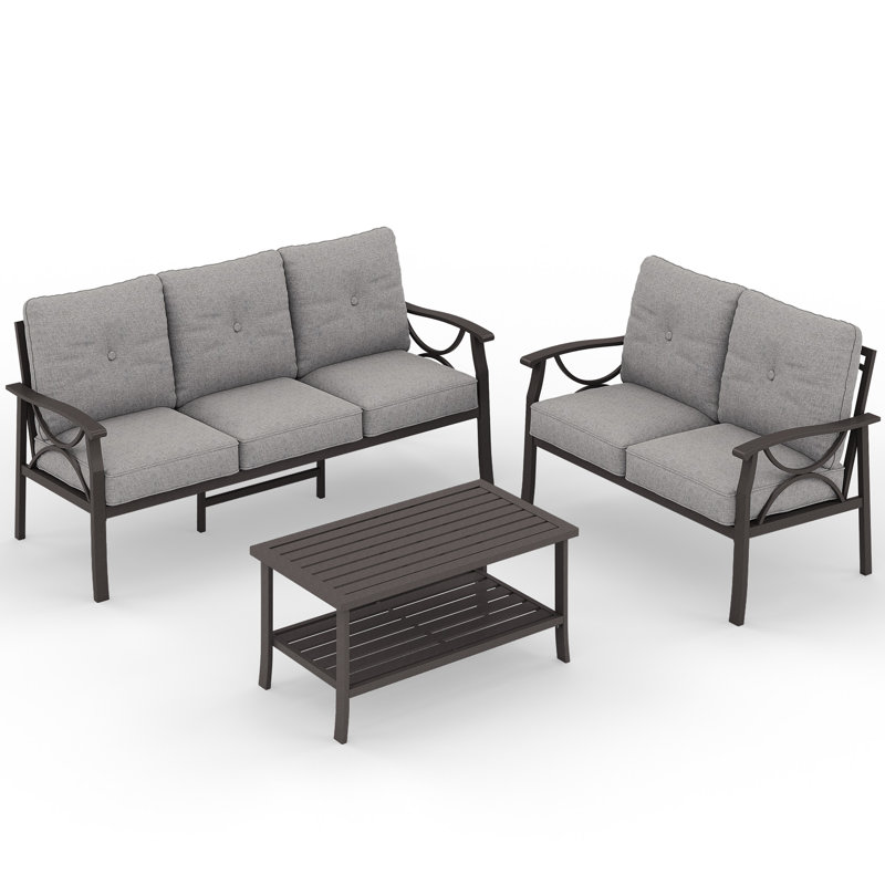 5 - Person Patio Conversation Sets With Cushions, Gray Cushion/Coffee Frame