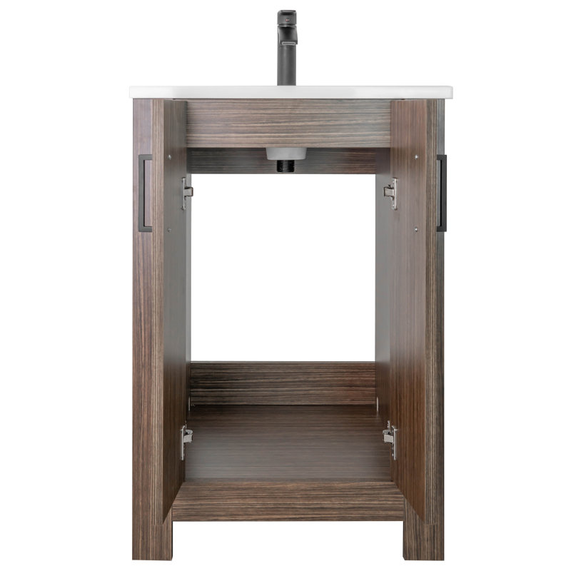 Ensemble de meuble-lavabo sur pied à simple cuve 24 "Broadway - Noir mat, Noyer noir