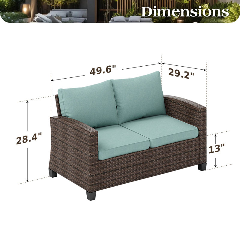 Causeuse d'extérieur en osier avec coussins Ameliah, Turquoise