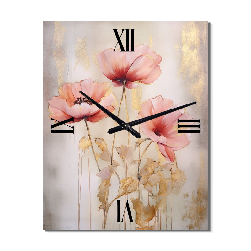 Coral Vibrant Poppies II - Floral Modern Wall Clock, Extra Large