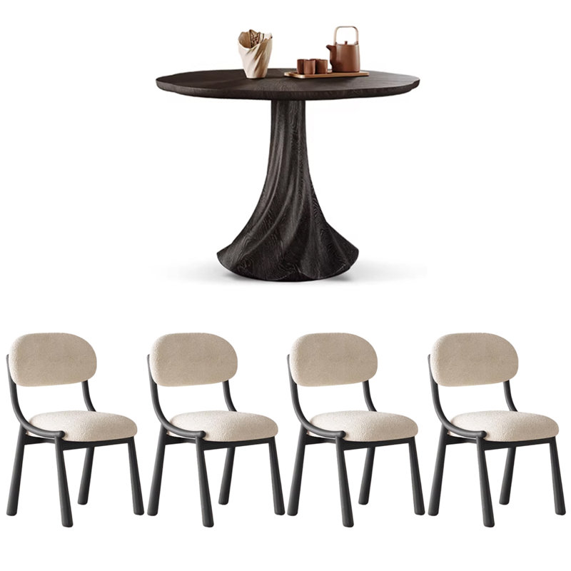 Table ronde noire exquise de style français, 5 pièces: table, 4 chaises, H 29,52 po x l 39,37 po x P 39,37 po