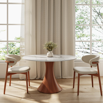 Spiro 3Pcs/5Pcs Mid-Century Modern Round Dining Table Set And 2/4 Upholstered Chairs