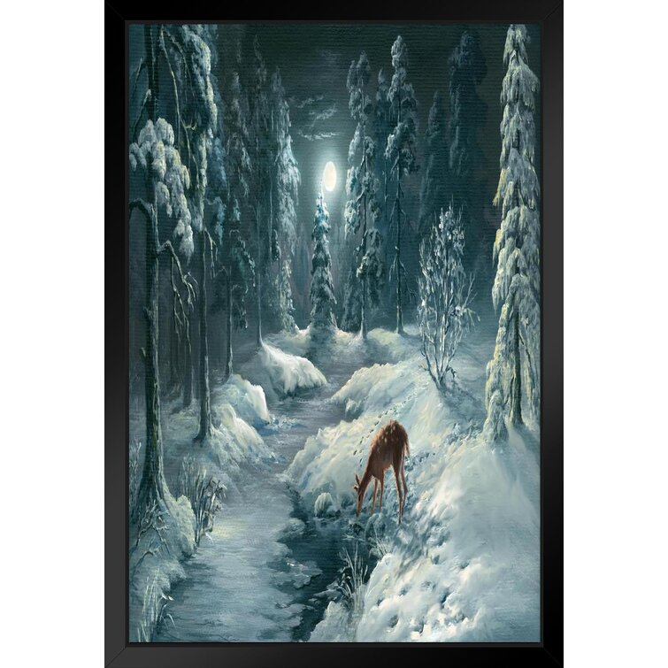 Loon Peak® Deer In Snowy Winter Night Forest Oil Painting Whitetail ...