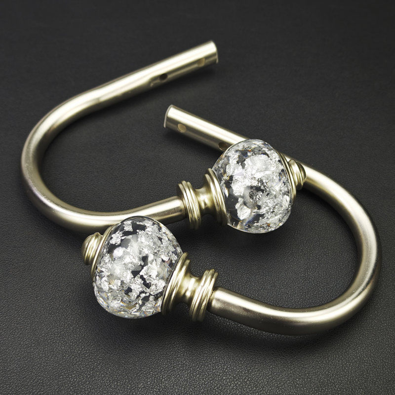 Retenues de luxe en forme de U avec boule de cristal décorative, ensemble de 2, Argent