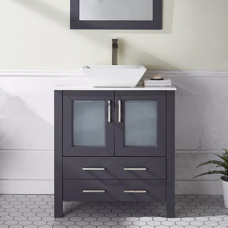 30" modern free-standing vessel single bathroom vanity set Byrl, Gris foncé