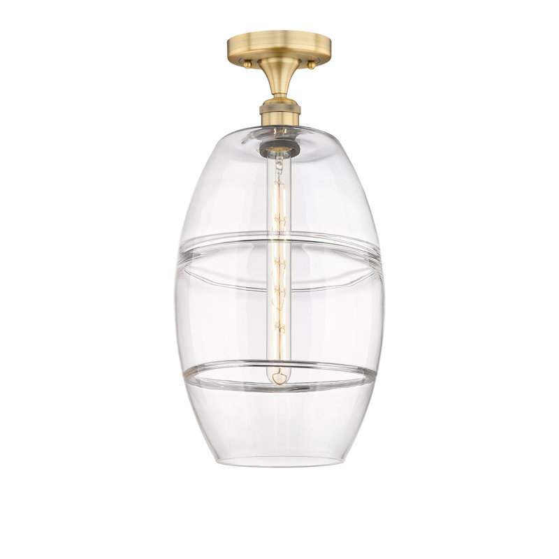 Plafonnier semi-encastré 1 lumière Edison - Abiagael, H 18,63 po x l 10 po x P 10 po, Laiton brossé, Transparent