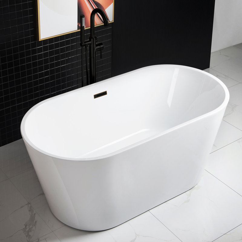 59'' x 29.5'' Freestanding Soaking Acrylic Bathtub, Oil Rubbed Bronze, White
