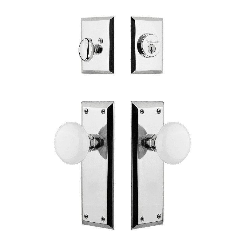 Ensemble d'entrée avec poignée en porcelaine Nostalgic Warehouse New York, Blanc / chrome brillant, 2.375
