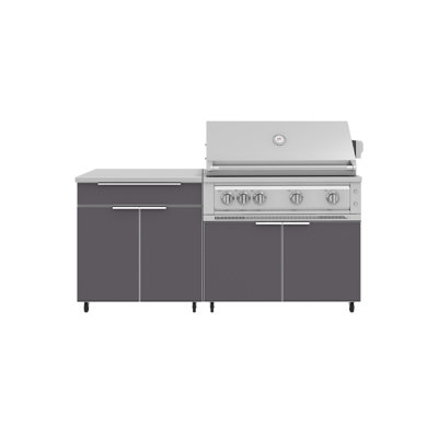 Ensemble de cuisine extérieure en aluminium, composé de 4 armoires, avec barbecue Platinum de 40 po (101,6 cm) fonctionnant au propane et comptoir en acier inoxydable de 32 po (81,3 cm).
