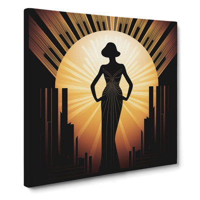 Art Deco Woman Silhouette - Wrapped Canvas