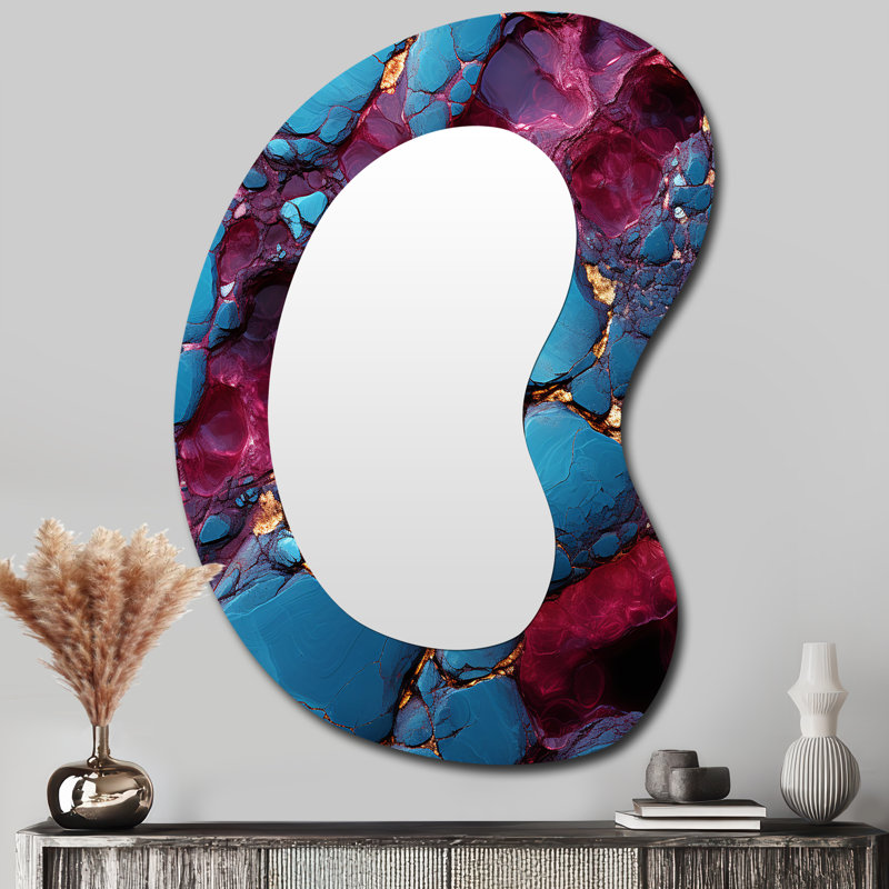 Friedolf Blue and purple Seamless Marble river II - Shapes Asymmetrical Large Mirror, Modern Irregular Shape Unique Wall Mirror Decor, Printed Metal Art