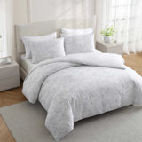 Vera Wang Nebulous Flower Cotton Reversible Grey Duvet Cover Set