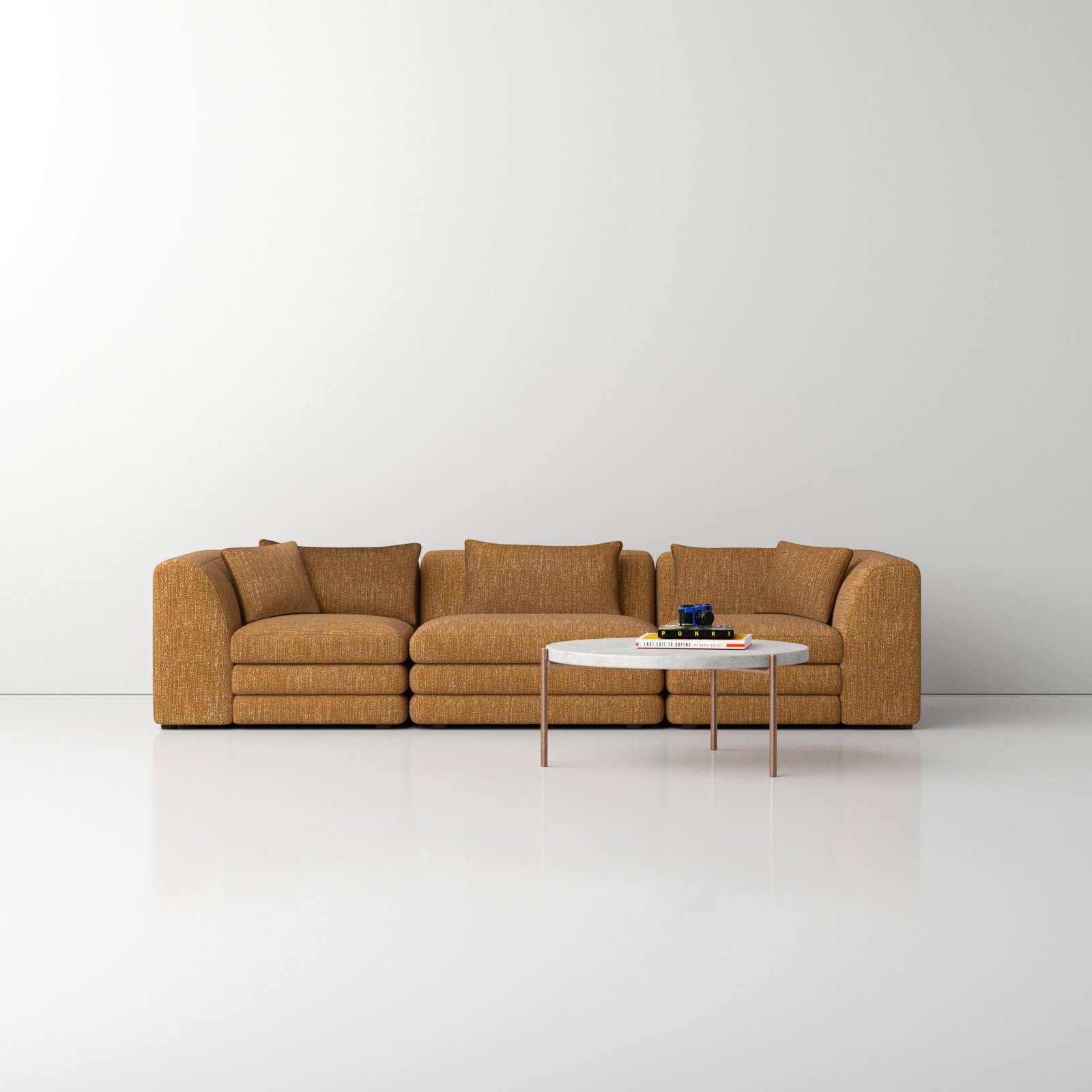 Donia Modular Upholstered Reversible Sectional, Amber Glow Mustard Tweed