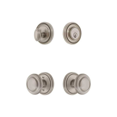 Ensemble de rosette d'entrée Grandeur Soleil avec bouton circulaire en nickel satiné