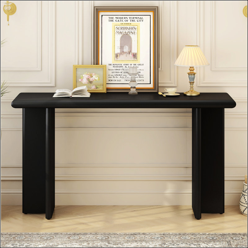 Table d'entrée moderne avec des pieds robustes en forme de L pour les maisons élégantes, Noir, noir, noir, noir