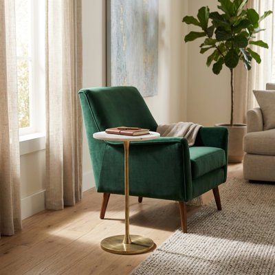 Table d'appoint ronde dorée et blanche H 24 po avec fabrication en aluminium / pierre pour une ambiance et un décor élégants et utiles