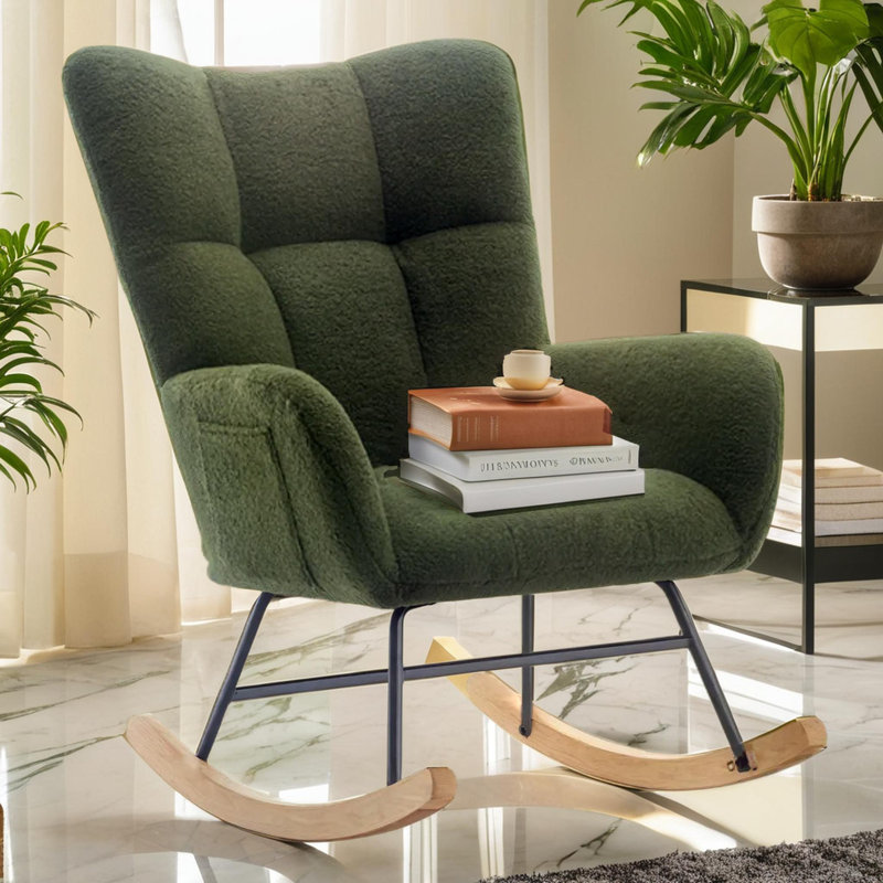 Chaises de peluche en bois massif rembourrées, Vert foncé
