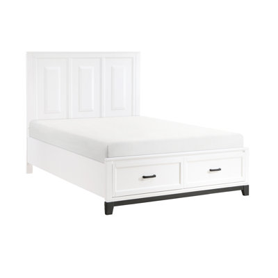 Queen Bedroom Platform Bed With Storage, White Wood Finish Detail Wooden Feature