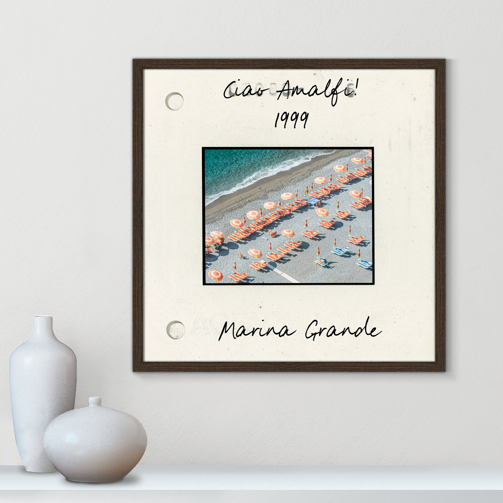 Travel Slide Collection "Amalfi, Italy - Marina Grande" Print, Walnut Single Picture Framed Paper