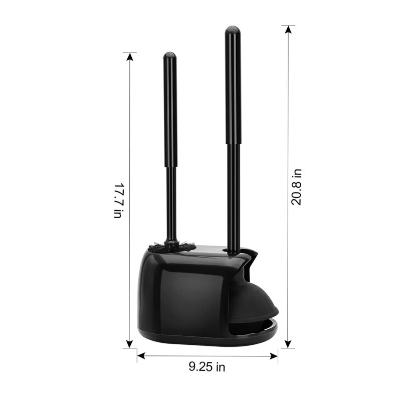 Black Heavy Duty Toilet Brush and Plunger Set with Holder