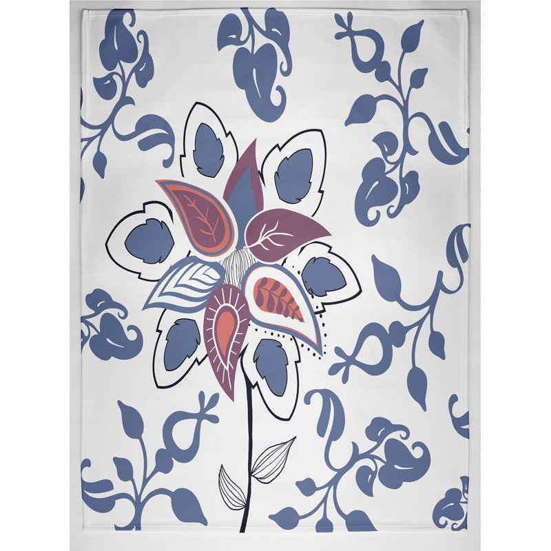 Jeté en molleton Botanical Blooms, L 60 po x l 50 po x P 0,5 po, Bleu