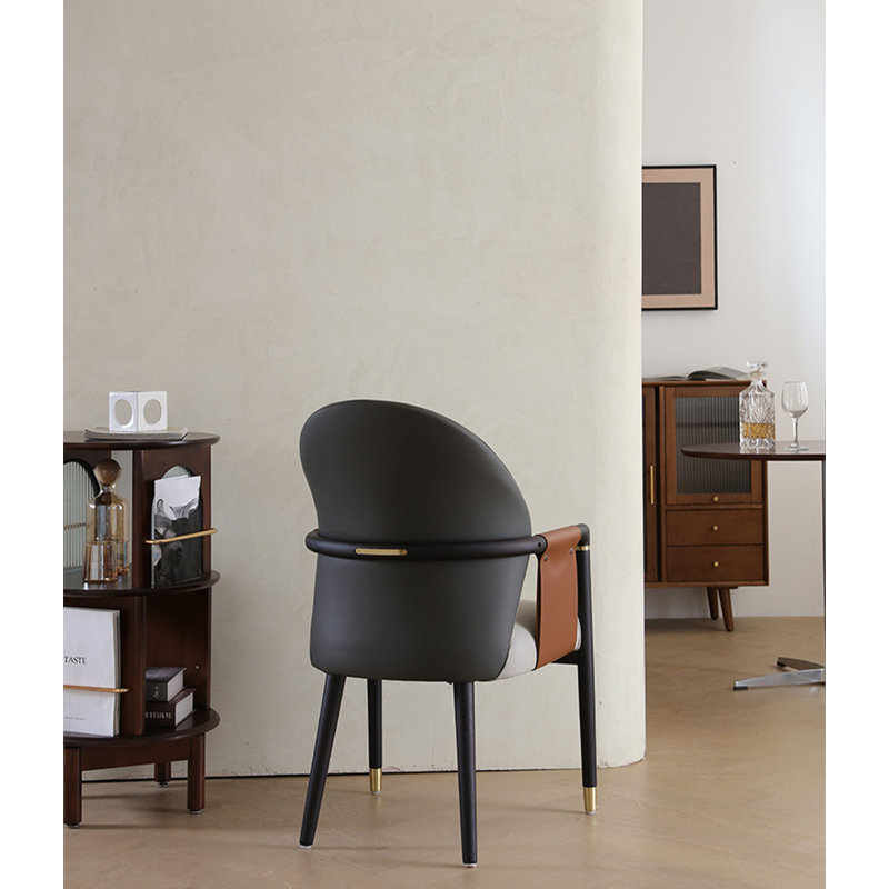 Chaise de salle à manger moderne et simple en bois massif avec dossier en ébène
