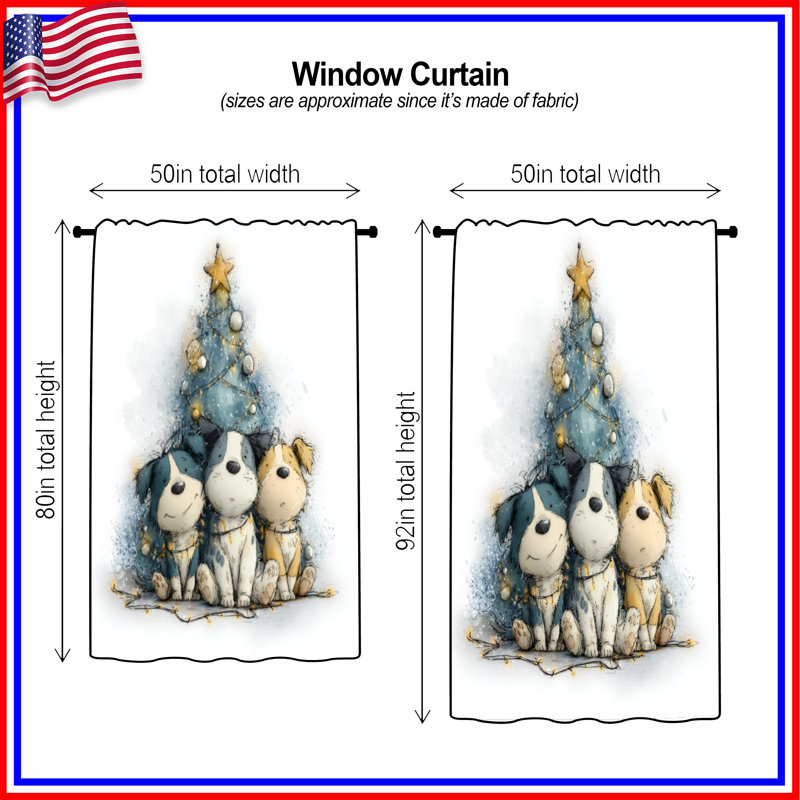 Rideaux de fenêtre arbre de Noël Three Puppies, 50 po x 92 po - 1 panneau, Transparent