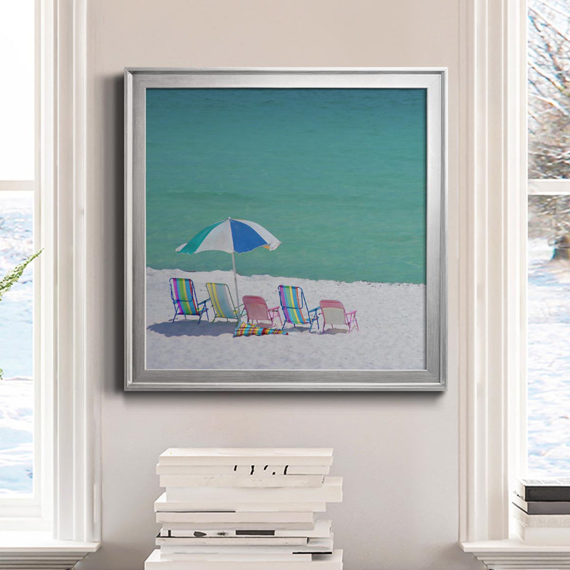 Beach Party - Peinture sur toile encadrée, H 22,5 po x l 22,5 po x P 1,5 po, Argent